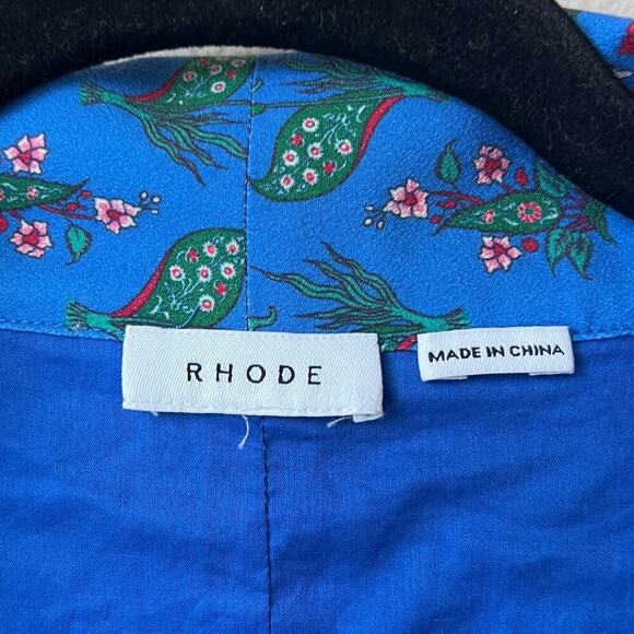 Rhode Suki Wrap Effect Floral Crepe Top in Blue Multi - Picture 5 of 6